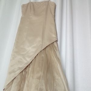 Champagne Sleeveless Elegant Long Couture Asymmetric Gown Size1/2